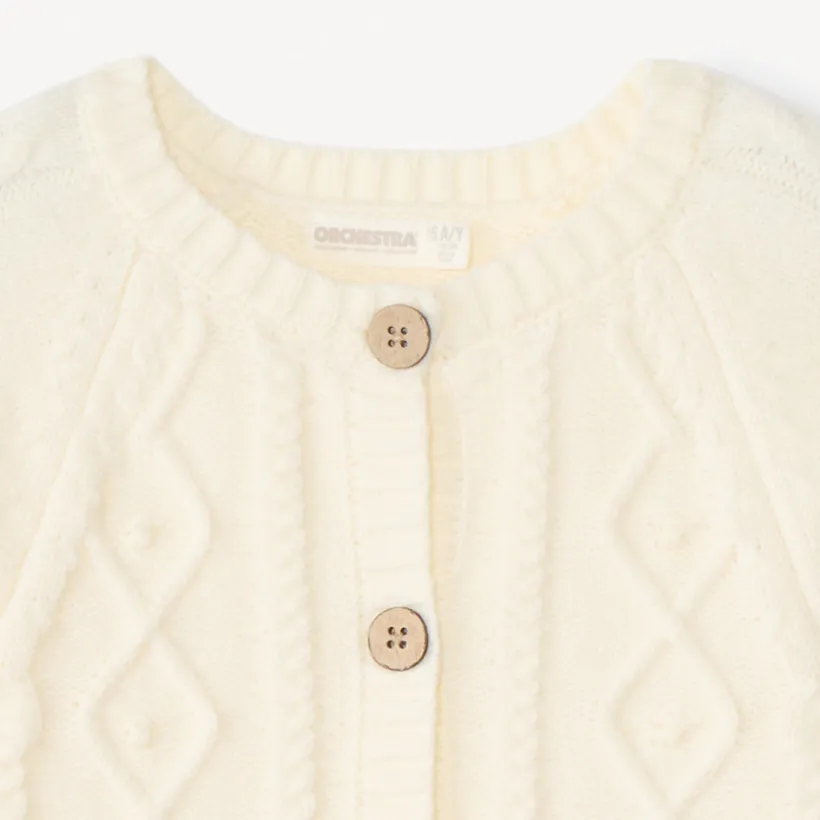 Gilet manches longues en tricot torsadé uni pour fille