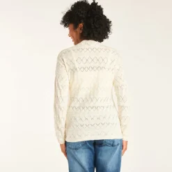 Gilet manches longues uni en tricot fantaisie pour femme