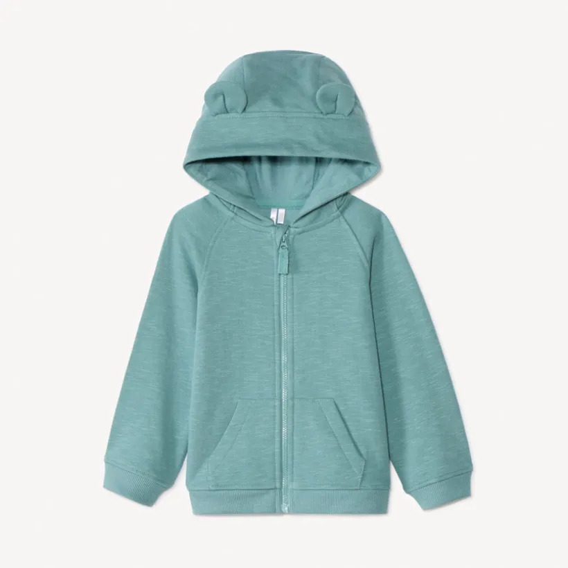 Gilet molleton uni à capuche ourson pour bébé garçon