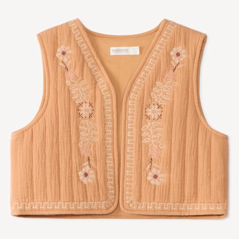 Gilet sans manches fille broderie florale
