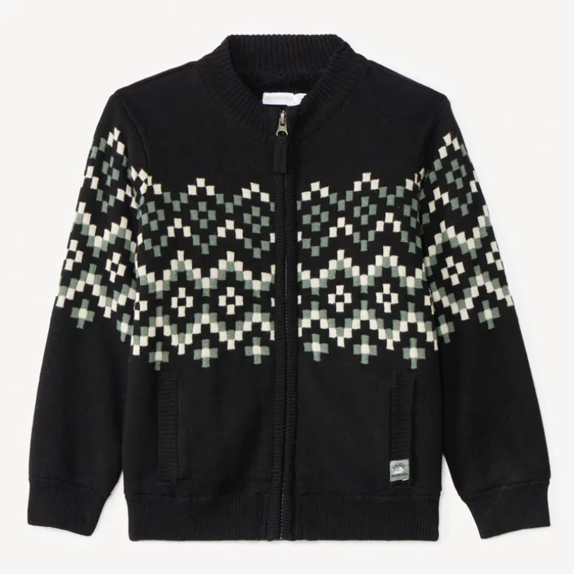 Gilet tricot doublé à motifs jacquard esprit Aztèque pour garçon