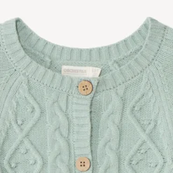 Gilet tricot uni avec torsade fantaisie pour fille