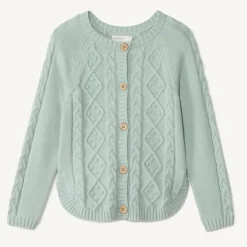 Gilet tricot uni avec torsade fantaisie pour fille