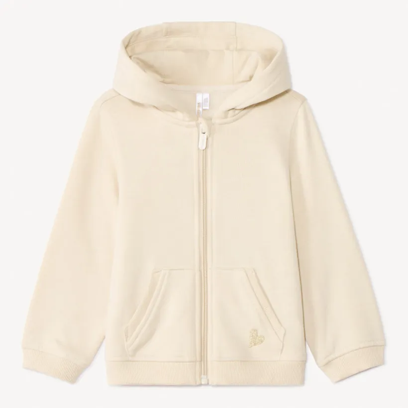 Gilet uni en molleton avec cœur lurex brodé pour bébé fille