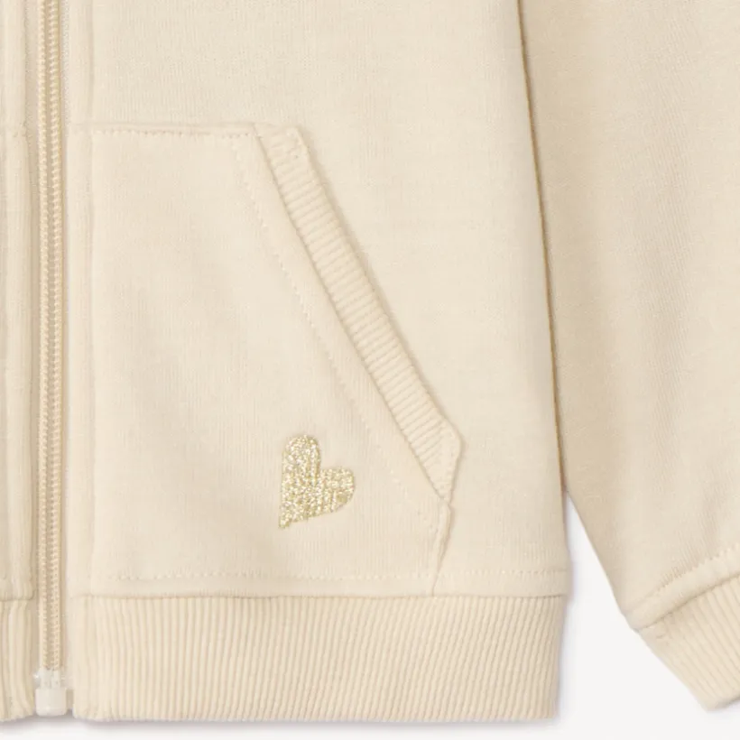 Gilet uni en molleton avec cœur lurex brodé pour bébé fille