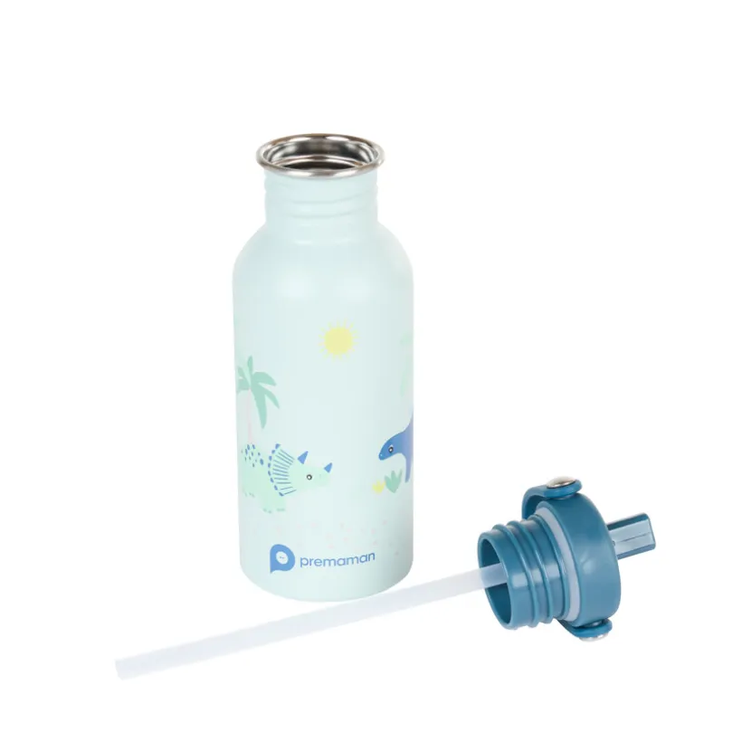 Gourde en inox avec paille Dino Rigolo - 500 ml