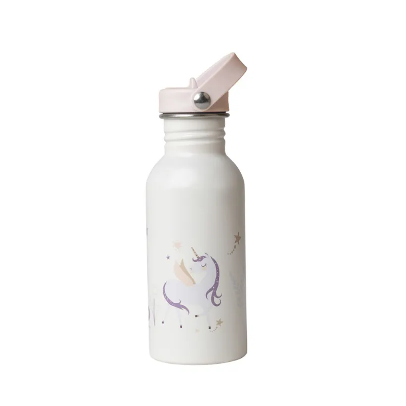 Gourde en inox avec paille 500ml Licorne écru