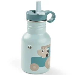 Gourde inox avec paille Tiny Farm Bleu 350ML