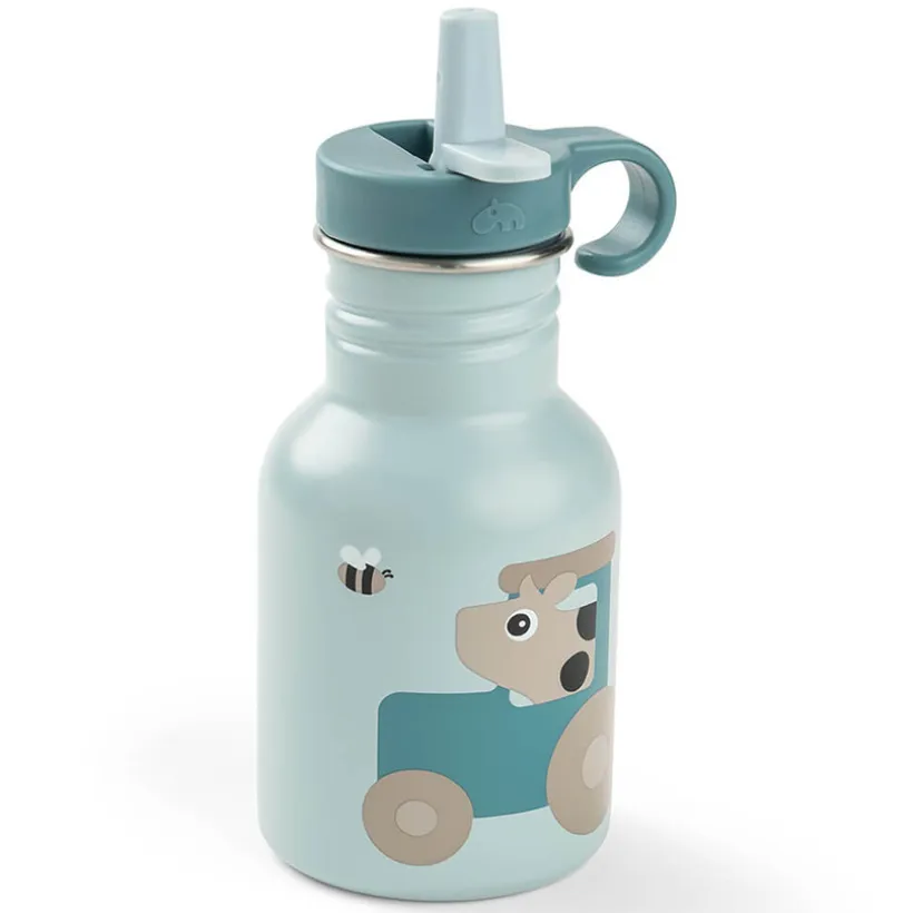 Gourde inox avec paille Tiny Farm Bleu 350ML