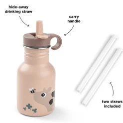 Gourde inox avec paille Tiny Farm Rose 350ML