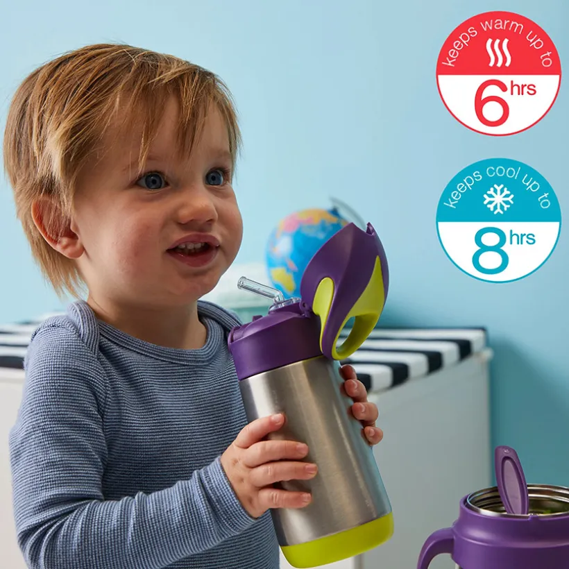 Gourde Isotherme 350ml avec paille silicone Rose 12m+