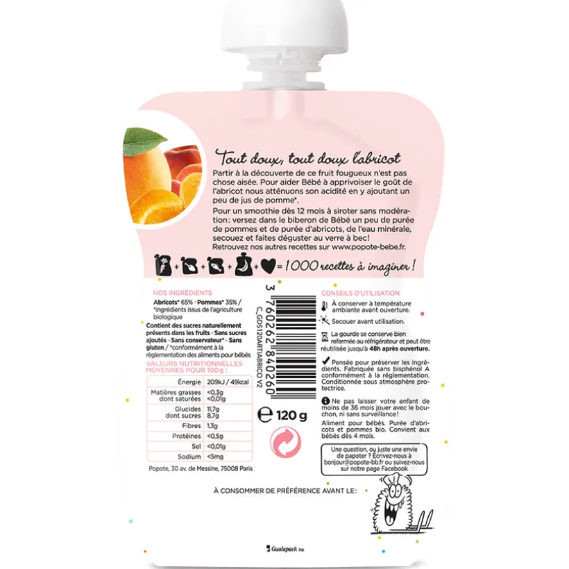 Gourde à l'abricot bio - 120g
