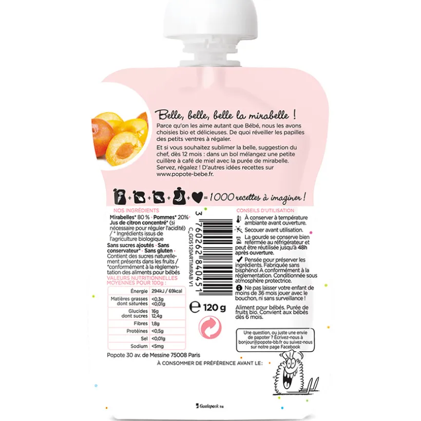 Gourde à la mirabelle bio - 120g