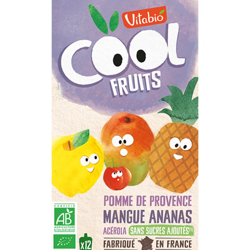 Gourdes sucrées Cool Fruits de Pomme, Mangue et Ananas 12x90g