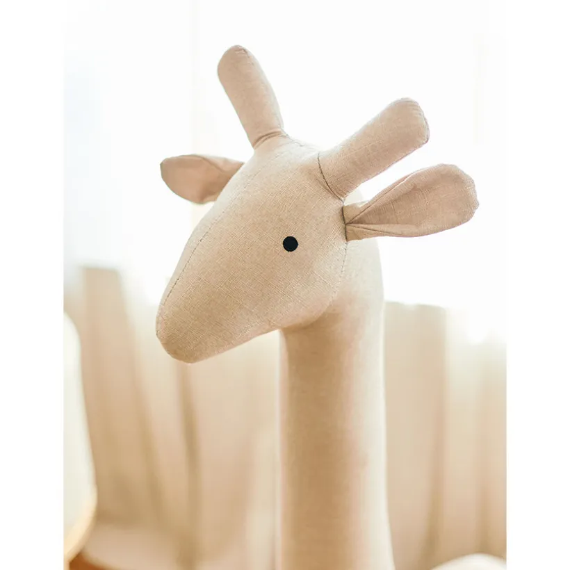 Grande peluche 131cm Girafe debout en lin beige