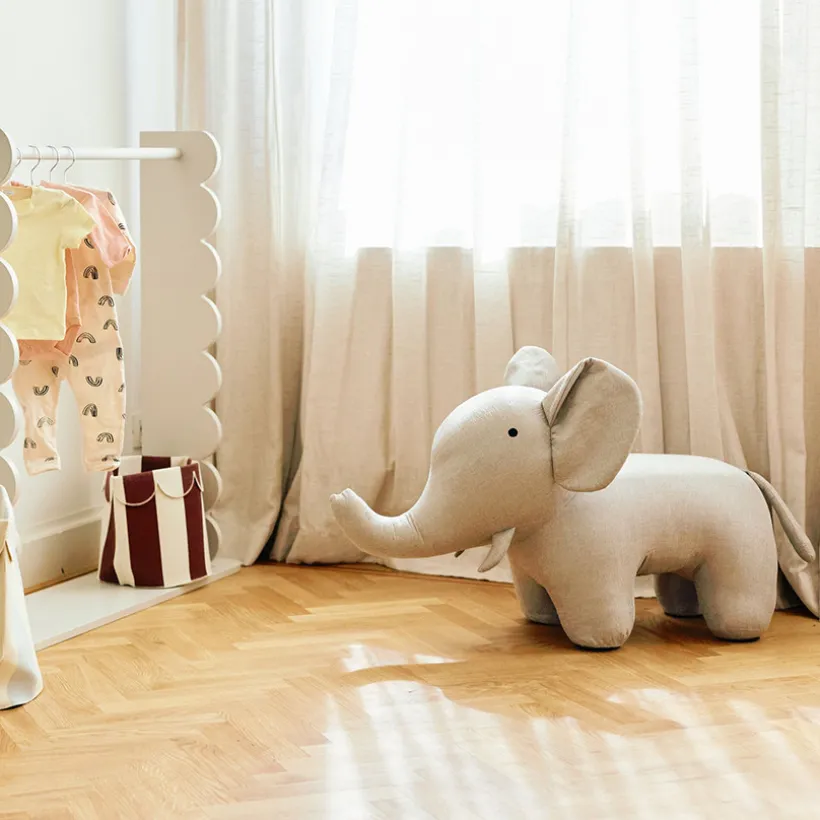 Grande peluche Éléphant 48cm Lin Gris
