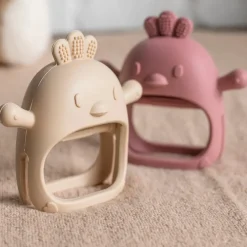 Hochet moufle de dentition en silicone - Poule - Argile