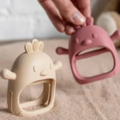 Hochet moufle de dentition en silicone - Poule - Vieux rose