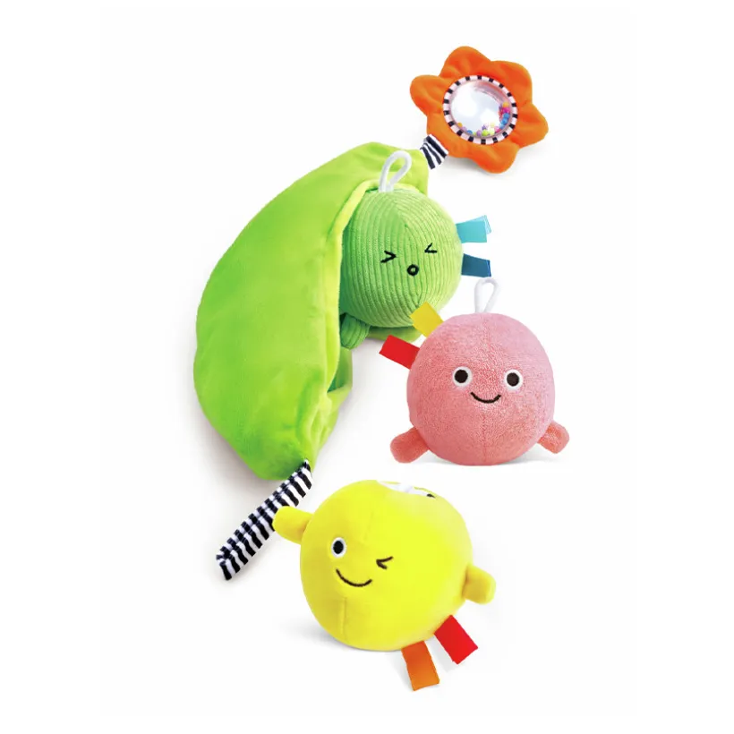 Hochet peluche 3 petits pois vert