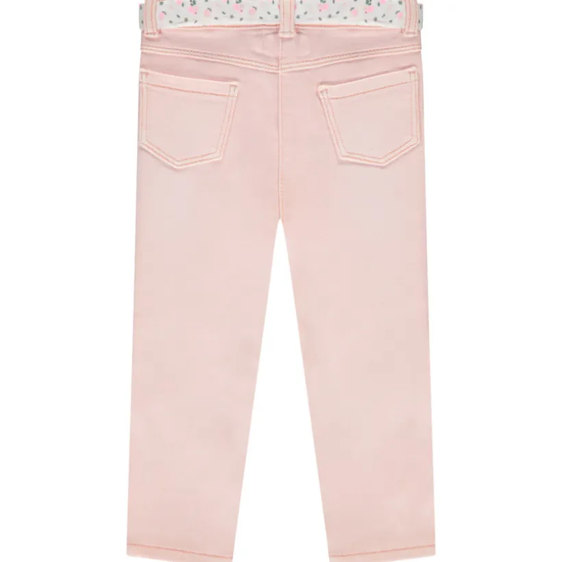 Jean droit avec ceinture fleurie à nouer pour bébé fille