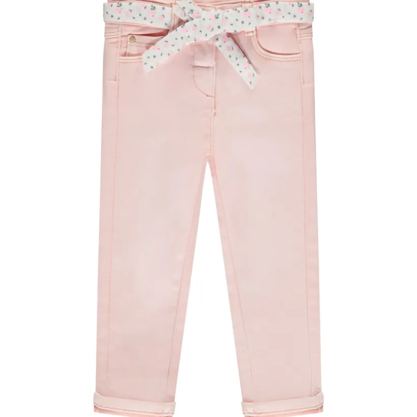 Jean droit avec ceinture fleurie à nouer pour bébé fille