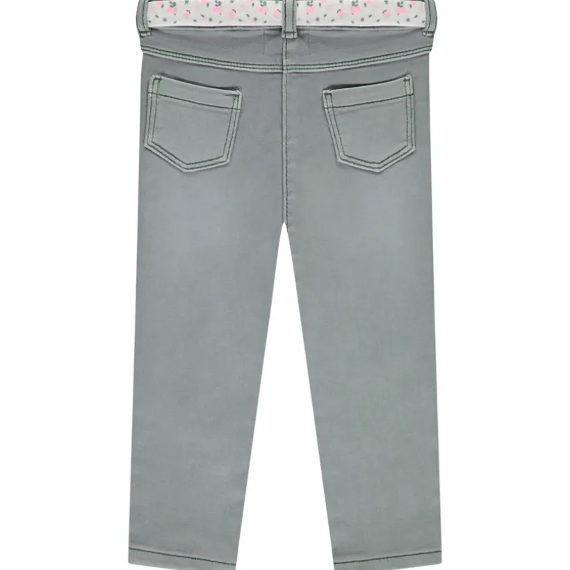 Jean droit avec ceinture fleurie à nouer pour bébé fille