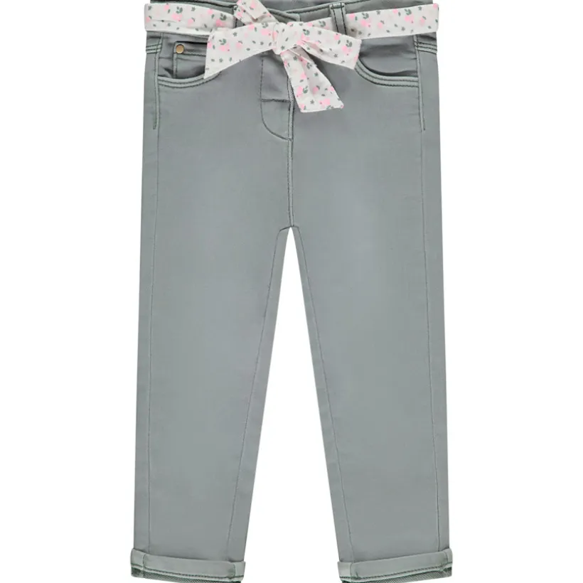 Jean droit avec ceinture fleurie à nouer pour bébé fille