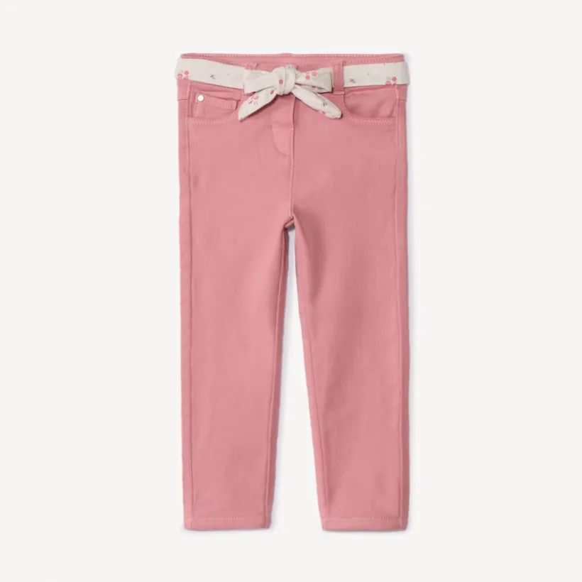 Jean droit avec ceinture fleurie à nouer pour bébé fille