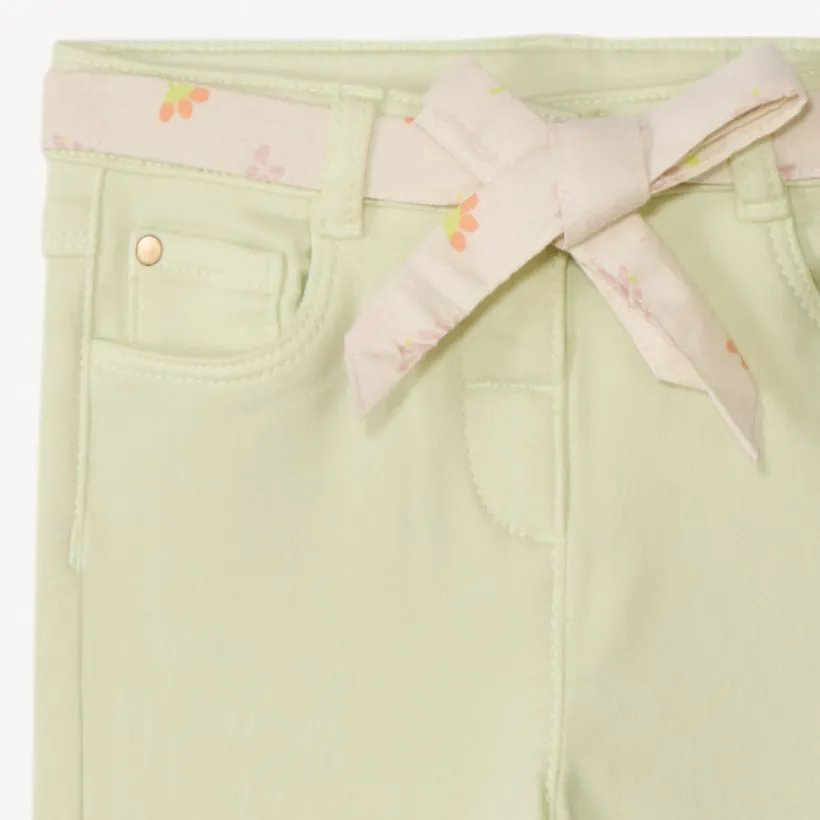 Jean droit uni avec ceinture à nouer pour bébé fille