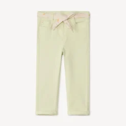 Jean droit uni avec ceinture à nouer pour bébé fille