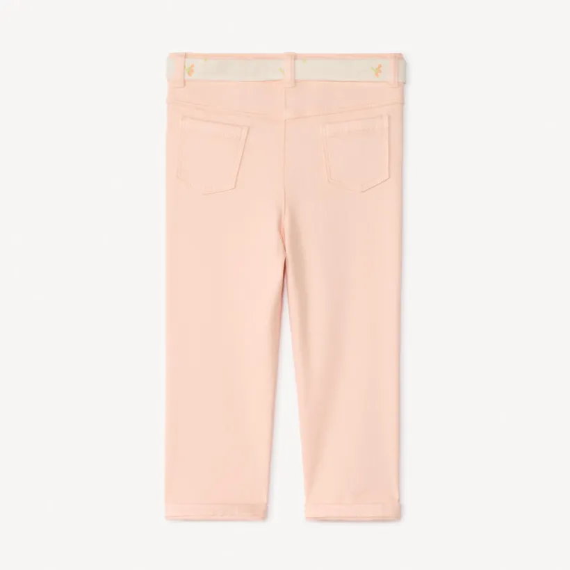 Jean droit uni avec ceinture à nouer pour bébé fille