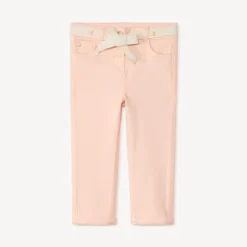 Jean droit uni avec ceinture à nouer pour bébé fille