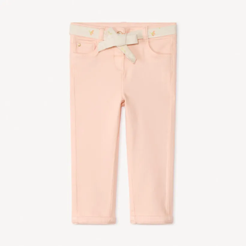 Jean droit uni avec ceinture à nouer pour bébé fille