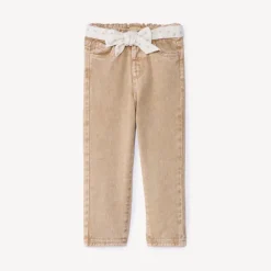 Jean effet délavé avec ceinture à nouer pour bébé fille