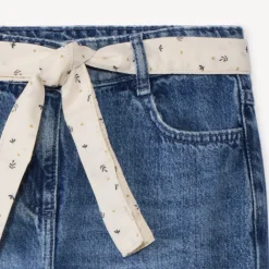 Jean en denim coupe mom fit avec ceinture foulard fantaisie pour fille