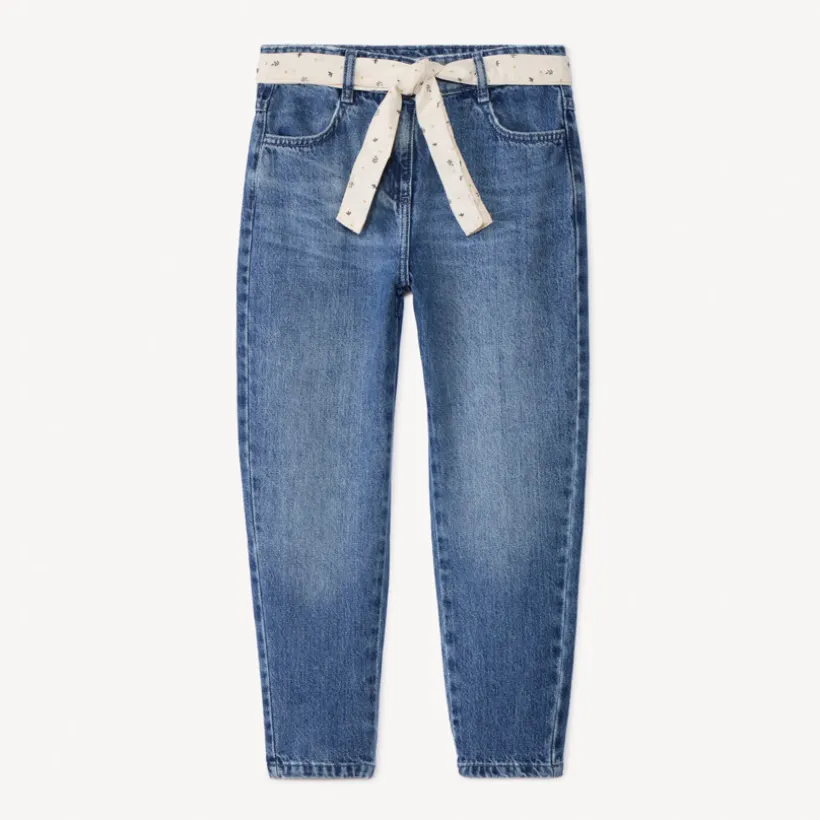 Jean en denim coupe mom fit avec ceinture foulard fantaisie pour fille