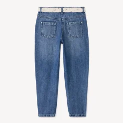 Jean en denim coupe mom fit avec ceinture foulard fantaisie pour fille
