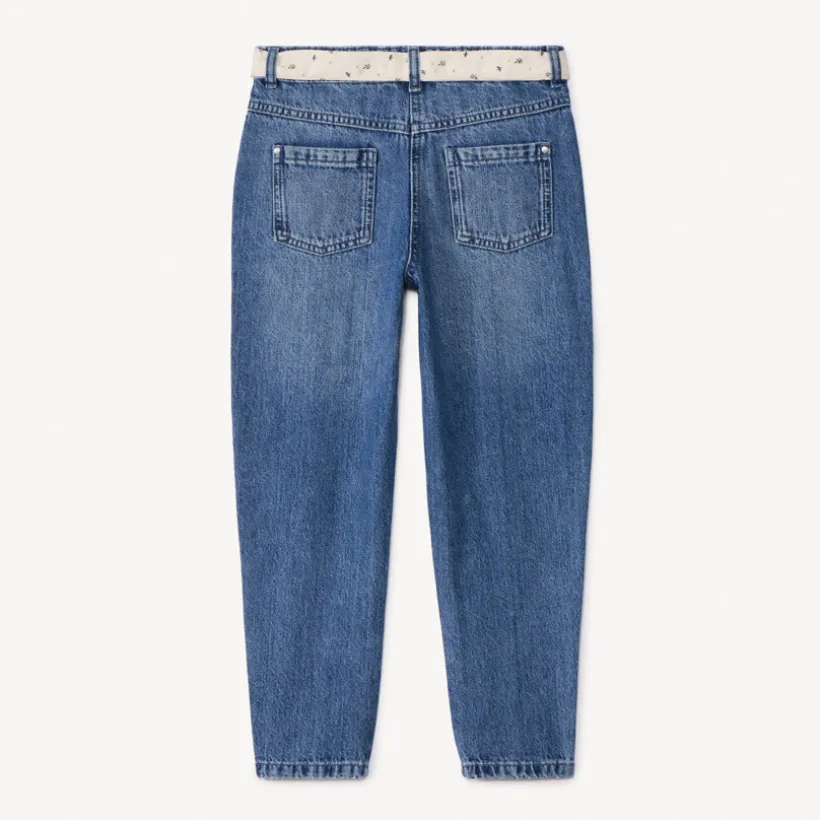 Jean en denim coupe mom fit avec ceinture foulard fantaisie pour fille