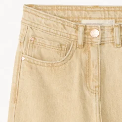 Jean en denim uni évasé avec revers fixés pour fille