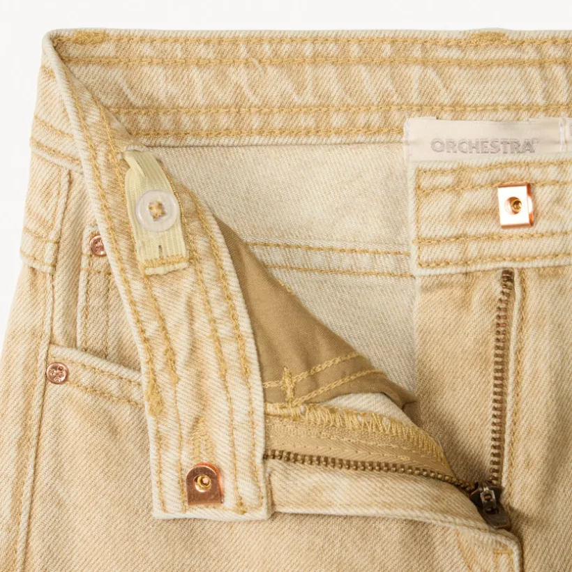 Jean en denim uni évasé avec revers fixés pour fille