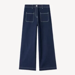 Jean fille coupe large uni avec poches plaquées