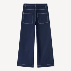 Jean fille coupe large uni avec poches plaquées