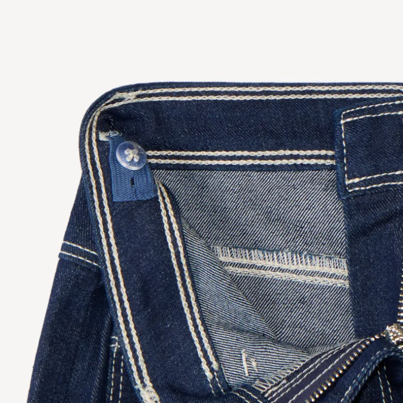 Jean fille coupe large uni avec poches plaquées