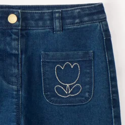 Jean large broderie tulipe pour bébé fille