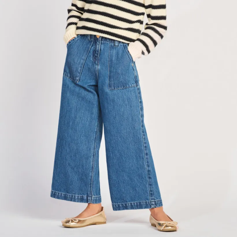 Jean large en denim avec poches plaquées pour fille