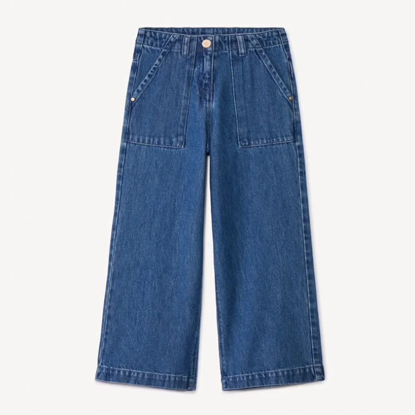 Jean large en denim avec poches plaquées pour fille
