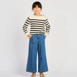 Jean large en denim avec poches plaquées pour fille