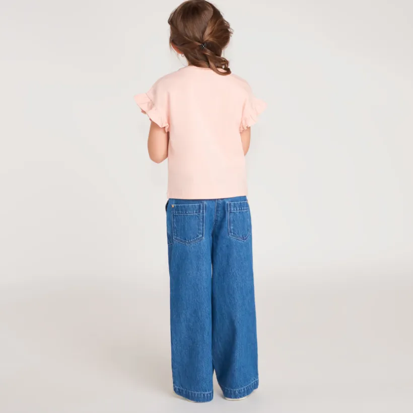 Jean large en denim avec poches plaquées pour fille