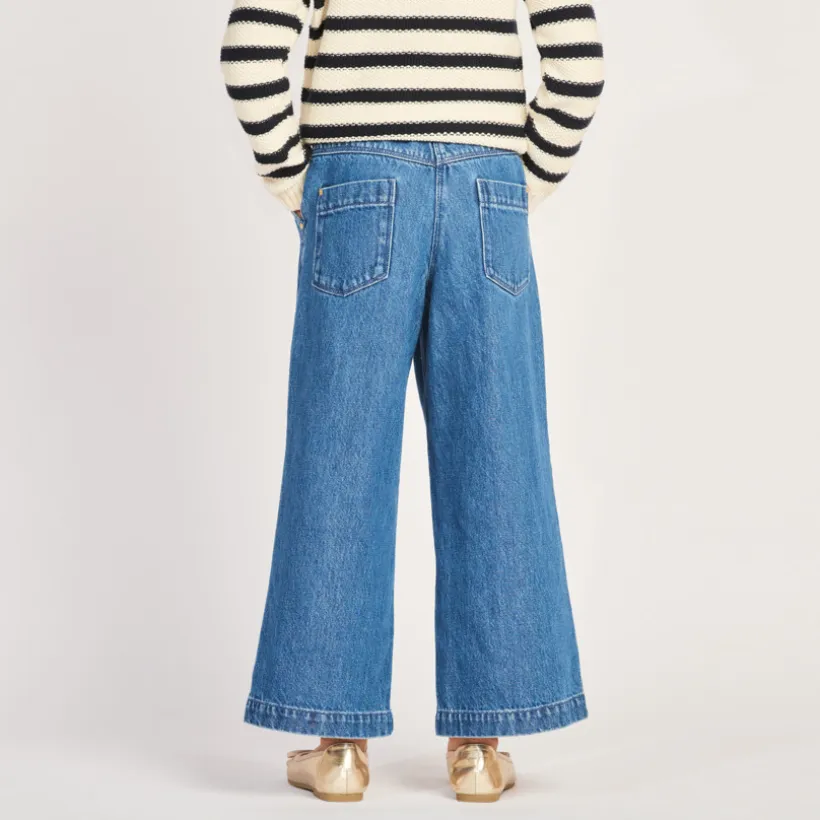 Jean large en denim avec poches plaquées pour fille