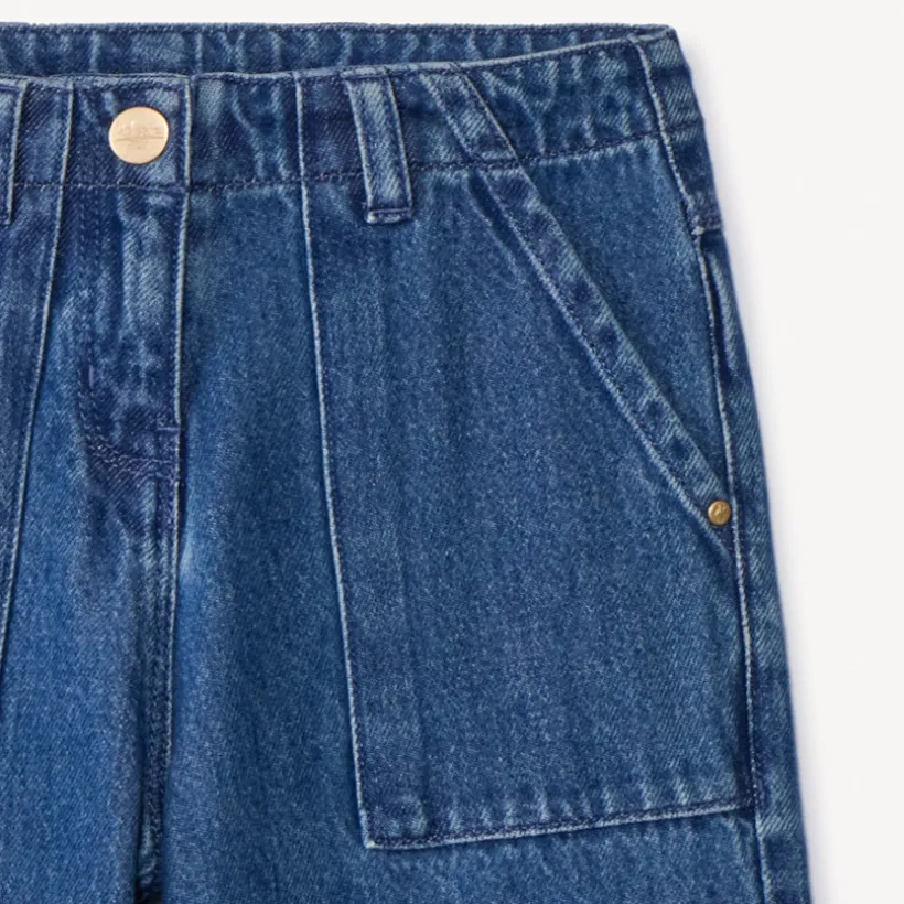 Jean large en denim avec poches plaquées pour fille